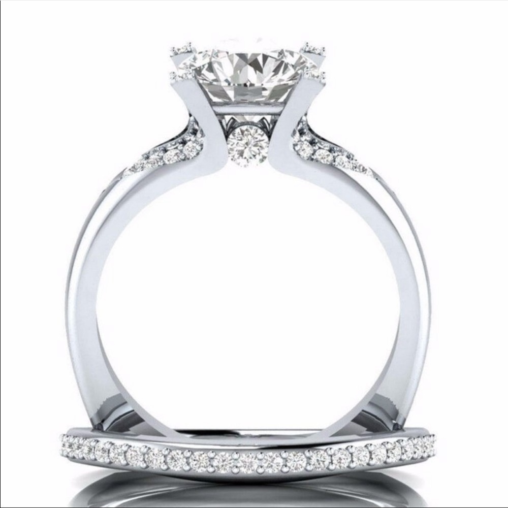 New 2pc Set 925  Silver Sapphire Ring - Picture 5 of 6